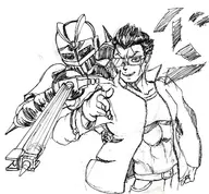 artist:mildlyliquored crossover jojo's_bizarre_adventure no_more_heroes pose shades silver_chariot sunglasses travis_touchdown // 1400x1300 // 430KB