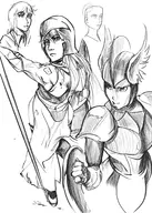 fire_emblem monochrome nephenee shield_knight shovel_knight_(series) sketch // 1500x2100 // 656KB