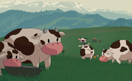 1girl animal artist:jnrbtts chasing claire cow cute dog harvest_moon pasture // 990x610 // 142KB