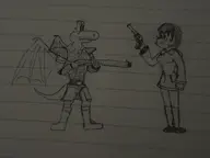 1boy 1girl artist:unknown Basileus_Fygoon callie gun non-named revolver shotgun the_frydarian_tale traditional_medium weapon // 4032x3024 // 999KB