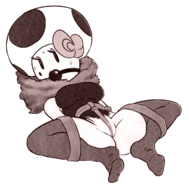 1girl artist:cragscleft ball_gag beauty_mark bondage bottomless flower gag hair_ornament lipstick paper_mario paper_mario_the_thousand-year_door super_mario sweat thigh_highs tied toad toodles // 1569x1597 // 1.9MB