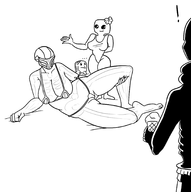 1boy 2girls artist:scorndude bandage_girl bikini dark_samus meat_boy metroid metroid_prime super_meat_boy swimsui // 1773x1784 // 489KB