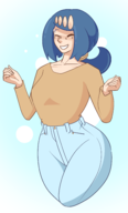 1girl blue_hair casual_clothes colored lana's_mother pokemon pokemon_sm wide_hips // 1464x2413 // 600KB