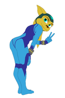 1girl angela_cross artist:TioMegamanX bending_over furry peace_sign ratchet_&_clank sketch solo wip zero_suit // 1333x2000 // 200KB