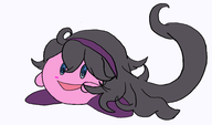 black_hair blue_eyes colored headband hex_maniac joke_delivery kirby kirby_(series) long_hair pokemon pokemon_xy sludgesmudge swirly_eyes trainer_class // 3340x1971 // 427KB