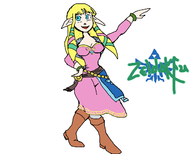1girl artist:gusgux blonde_hair blue_eyes boots bracelet breasts colored cosplay crossover dress hime_cut pointed_ears posing princess_zelda skyward_sword the_legend_of_zelda wakfu // 1280x1024 // 138KB
