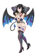 1girl bikini bloodstained cleavage colored costume high_heels horns miriam monster_girl succubus tail wings // 2000x2800 // 541KB