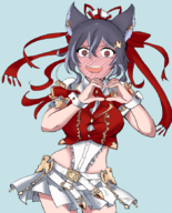 1girl animal_ears blush colored embarrassed granblue_fantasy hair_clip heart_hands heart_sign ilsa short_hair swirly_eyes tears // 701x870 // 586KB