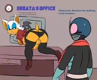 1boy 1girl artist:goseb90 futanari kamen_rider office_attire penis rouge_the_bat sonic_(series) text // 1920x1590 // 786KB
