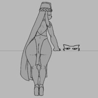 1boy artist:milesdesune ass balls femboy hat huge_ass ji lineart looking_at_viewer looking_back monochrome nine_sols rear_view seducing seductive seductive_eyes slit_dress thick_thighs tiptoe // 1500x1500 // 41KB