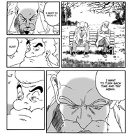 2boys beard bench billy_bat comic dr._light dr._wily facial_hair mega_man_(series) monochrome mustache parody speech_bubble text tie // 2000x2000 // 1.3MB