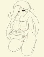 1girl apron artist:iggy_bomb breasts earrings hat huge_breasts melony pokemon pokemon_swsh sketch smile tea // 1416x1828 // 364KB