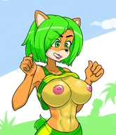 1girl a_deal's_a_deal abs ami_bandicoot artist:mariogrant breasts colored crash_bandicoot_(series) crash_team_racing crash_team_racing_nitro-fueled furry green_eyes green_hair huge_breasts looking_at_viewer meme shirt_lift // 1525x1771 // 955KB