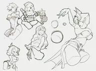 artist:mryoso901 casual_clothes cleavage hooligan_sisters lineart mighty_switch_force nepty overwatch present puyo_puyo quest_64 rulue shilf shy_gal super_mario super_mario_bros. tracer underboob wayforward // 1200x888 // 147KB