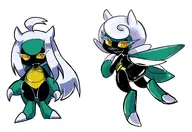 1girl artist:unknown ass blush bug colored cute fang flying hair hair_helmet helmet horns kaburion karratarch looking_at_viewer looking_away multiple_poses orange_iris pokemon pokemon_teraleak standing straight_hair yellow_eyes // 3378x2325 // 1.8MB