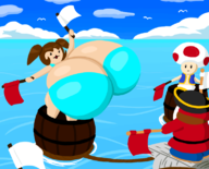 1girl 2boys artist:bonitanon bonita_zako huge_breasts mario_party shy_guy stretch_panic super_mario toad // 768x618 // 188KB