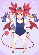 1girl artist:splash_brush disgaea etna pog_face prinny swimsuit // 2215x3087 // 1.4MB