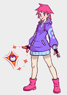 1girl artist:EDEDED cosplay kumatora mother_(series) mother_3 pink_hair pokeball pokemon // 593x839 // 182KB