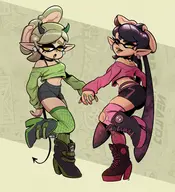 2girls artist:rnz_ferrer callie fishnet marie midriff splatoon // 2037x2234 // 1.3MB