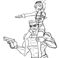 crossover duke_nukem etrian_odyssey etrian_odyssey_iv gun piggyback wynne // 714x694 // 88KB