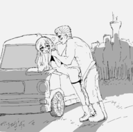 1boy 1girl areola artist:unknown ass bent_over blush breasts car city_connection clarice crowd localized_port looking_at_partner looking_back medium_breasts monochrome nipples panties_down protagonist public_sex pussy sex sketch vaginal // 1683x1668 // 48KB
