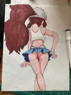 1girl artist:unknown hilda pokemon pokemon_bw thong traditional_medium upskirt // 605x806 // 371KB