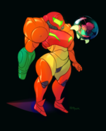 1girl alien arm_cannon armor artist:keppok ass black_belt boots colored enemy full_body gun helmet mandy metroid metroid_(species) samus_aran solo_focus teeth varia_suit visor wide_hips // 1056x1312 // 532KB