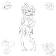 1girl artist:onion_jigoku blush derp doro eating midriff monochrome moxy pig point_ears ruza sharp_teeth sketch // 4000x4000 // 2.1MB