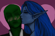 1boy 1girl blue_hair blush colored dragon_quest_viii eyes_closed kiss long_hair sephicent13 witch witch_(dragon_quest) // 2931x1968 // 2.5MB