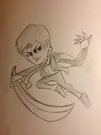 1boy alternate_artstyle artist:anaugi crossover killer_is_dead mondo_zappa robotic_arm sketch sword viewtiful_joe // 2448x3264 // 1.9MB