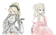 2girls alice_twilight blonde_hair clothes_swap colored crossover dress gothic_lolita margaret_moonlight no_more_heroes panties twintails // 943x599 // 544KB
