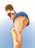 1girl artist:unknown ass bandana brown_eyes brown_hair gloves sakura_kasugano skirt street_fighter upskirt // 1466x2000 // 762KB