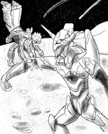 asura asura's_wrath crossover eva-01 eva_unit_01 evangelion evangelion_unit-01 fight moon neon_genesis_evangelion // 800x1000 // 277KB