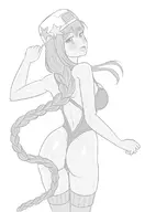 1girl artist:reptileye ass bb bb_(swimsuit_mooncancer)_(fate) braid fate_(series) fate_grand_order from_behind hat looking_back monochrome one-piece_swimsuit star swimsuit thigh_highs // 550x800 // 111KB