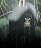 1girl artist:sach159 background colored green_hair long_hair monster_girl monster_girl_quest rain sylph // 700x816 // 438KB