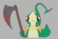 1boy artist:unknown axe blood colored hand_gesture holding holding_object looking_at_viewer middle_finger pokemon snivy third-party_edit weapon // 1200x800 // 49KB