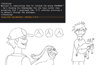 2boys angry artist:unknown charmeleon claude_plays_pokemon dizzy face fainted gary laughing looking_at_another monochrome pidgeotto pokemon red sketch spiral_eyes text // 874x597 // 65KB