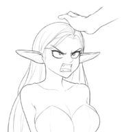 1girl angry dragon_quest dragon_quest_viii fangs headpat lineart long_hair pointy_ears sumairuzu witch witch_(dragon_quest) // 993x1074 // 309KB