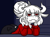 1girl angry anthro artist:bonitanon ass bending_over furry goat hand_on_jaw helltaker horns huge_ass lucifer unamused // 800x600 // 153KB