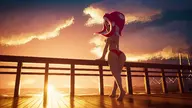1girl artist:soandnb ass bikini breasts colored dock looking_at_viewer looking_back medium_breasts octoling splatoon sun sunset // 3840x2160 // 2.9MB