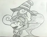 1boy 1girl artist:billyfutureboy huge_breasts hugging mario paper_mario paper_mario_the_thousand-year_door traditional_medium vivian // 3454x2769 // 4.2MB