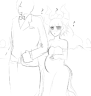 1boy 1girl artist:unknown dota_2 dress genderbend monochrome personification pregnant pugna wedding_dress // 1093x1150 // 220KB