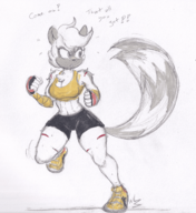 1girl artist:rigeldraws bandages bra colored gloves gym_bra gym_shorts shorts sketch sneakers sonic_(series) tail tangle_the_lemur thick_thighs traditional_medium // 2237x2443 // 3.2MB
