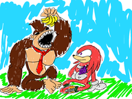 2boys artist:klekianon banana donkey_kong donkey_kong_(series) eating knuckles_the_echidna sonic_(series) // 7200x5400 // 3.7MB