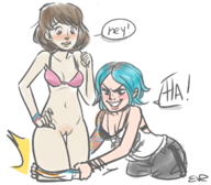 2girls artist:evr blush bra chloe_price colored life_is_strange max_caulfield maxine_caulfield pants_pull pussy text underwear // 1250x1092 // 795KB