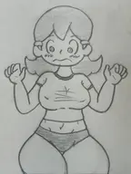 1girl 5-volt artist:billyfutureboy embarrassed erect_nipples gym_clothes huge_breasts midriff milf monochrome navel thick_thighs tight_clothes traditional_medium undersized_clothes warioware wide_hips // 2658x3546 // 3.2MB