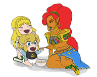 artist:pureo2 baby breath_of_the_wild colored feeding gerudo link princess_zelda the_legend_of_zelda urbosa younger // 1500x1200 // 661KB