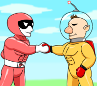 2boys artist:bonitanon captain_olimar handshake muscles pikmin pilot quibble_race UFO_50 // 868x768 // 254KB