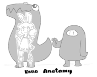artist:chee bunny_ears crossover dinosaur fall_guys meme monochrome seiran short_hair text touhou // 2509x1989 // 83KB