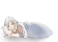 1girl alundra blanket colored grey_hair laying_down pillow sleep sybill // 1000x720 // 204KB